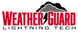logo for weather guard lightning tech with words and cloud logo design