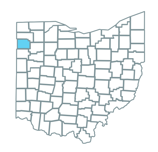 Ohio county map Ohio county map with Paulding County highlighted in blue