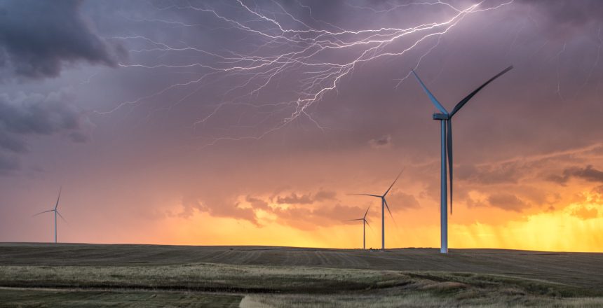 Lightning in a windfarm near Newell, South Dakota