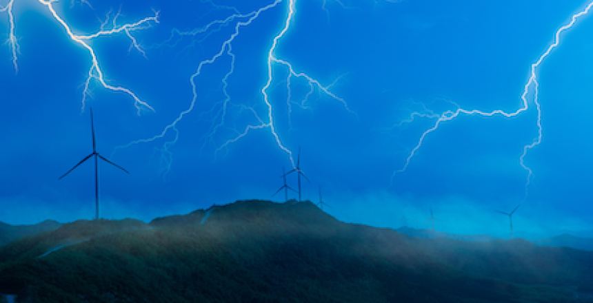 lightning strikes near windfarm